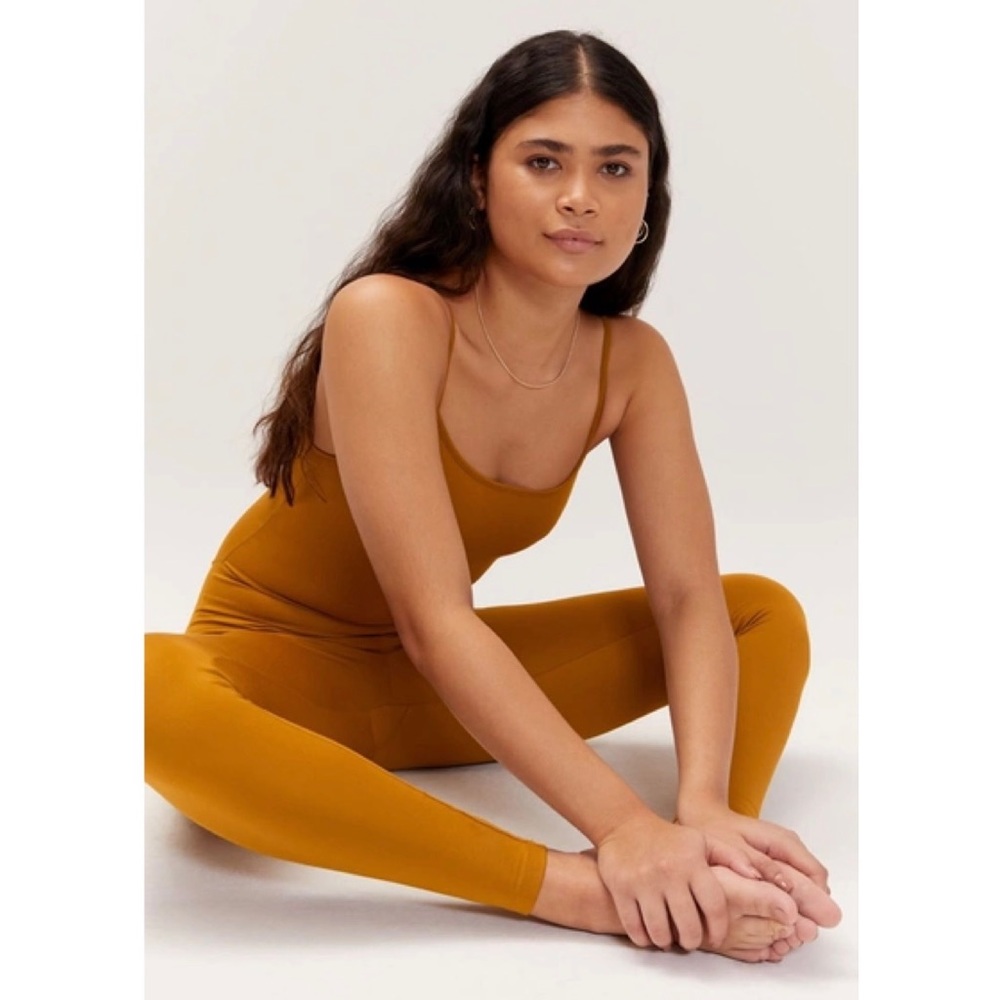 Girlfriend Collective Twig Scoop Unitard Saddle Tan One Piece Leggings Jumpsuit